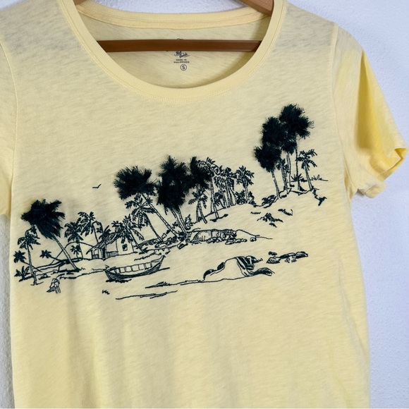 J Crew “Palm Tree” cotton crewneck tee shirt Yellow S - Picture 3 of 7